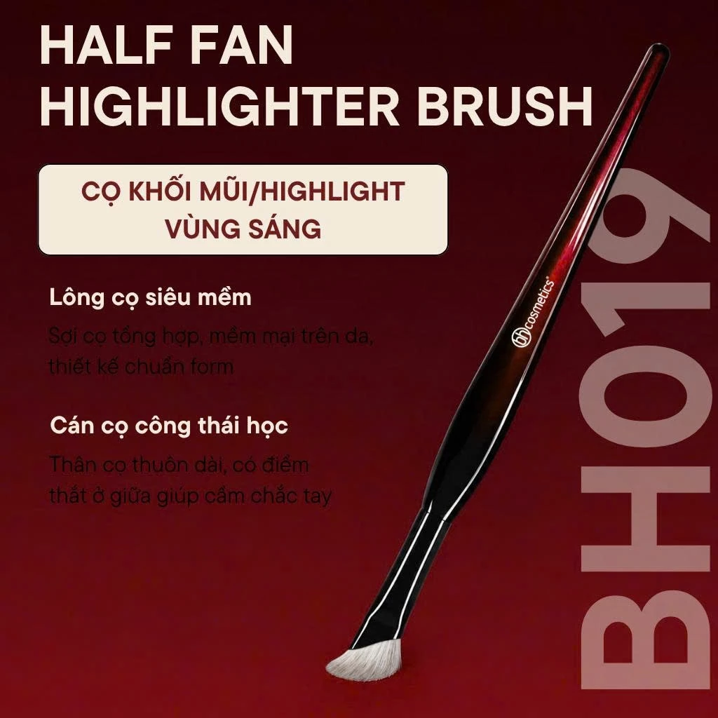 Cọ tạo khối mũi kem highlight vùng sáng BH Cosmetics Half Fan Highlighter Brush BH019
